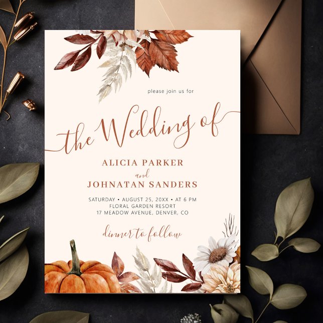Invitación otoño boda botánico de marfil boho (Subido por el creador)