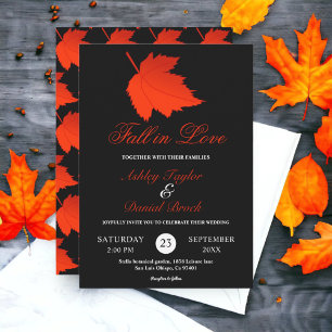 Invitación Otoño Boda Caída de Hojas Rojas Negra Y Blanca