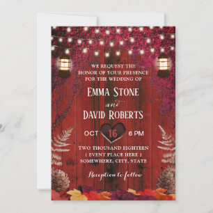 Invitación Otoño Boda Caída Rústica de Linterna de Madera Roj