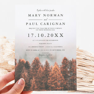 Invitación Otoño boda de moda de foto de pinares de invierno