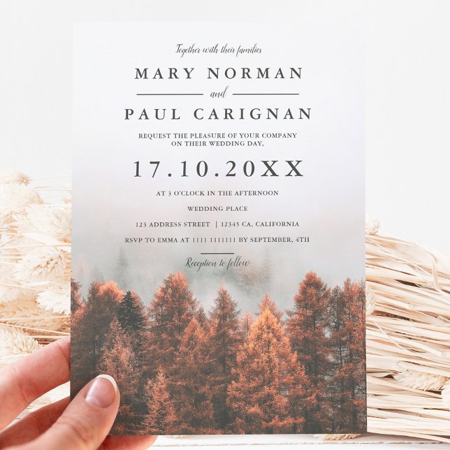 Invitación Otoño boda de moda de foto de pinares de invierno (Subido por el creador)