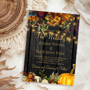 Invitación Otoño boda floral de madera de grano rústico de ot