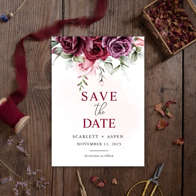 Invitación Otoño Boda floral Merlot de otoño salva la fecha (Subido por el creador)