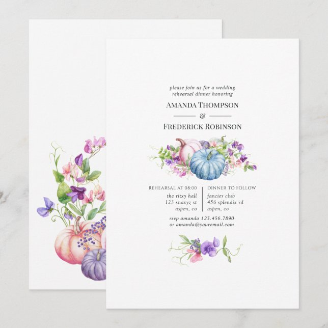 Invitación Otoño - Boda floral otoño Ensayo Cena (Anverso / Reverso)