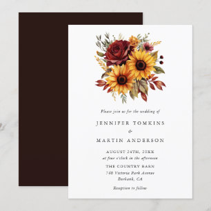 Invitación Otoño Boda Floral Rosa Rojo Giro