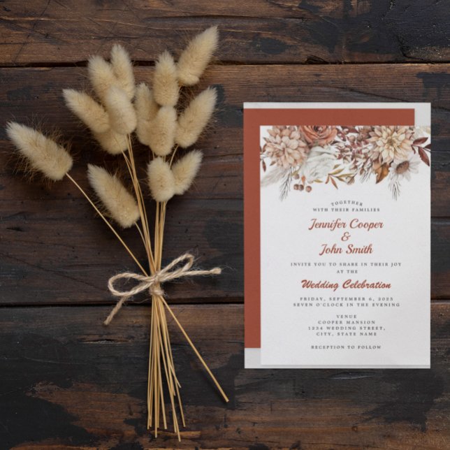 Invitación Otoño Boda floral rústico de Terracota (Subido por el creador)