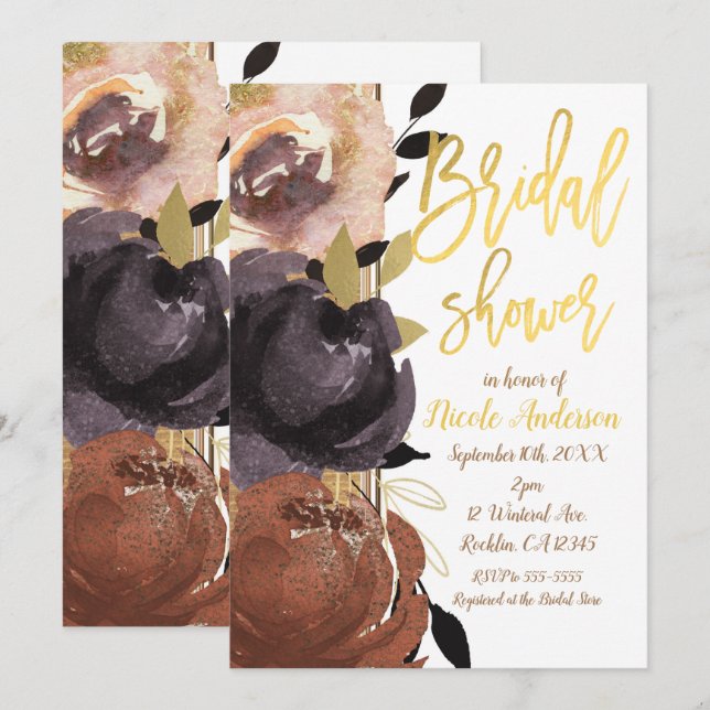 Invitación Otoño Boda Shower Flores Modernas Florales (Anverso / Reverso)