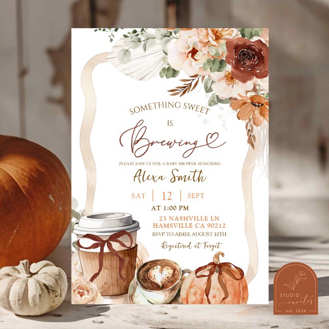 Invitación Otoño Boho Coquette Calabaza Café Baby Shower (Subido por el creador)