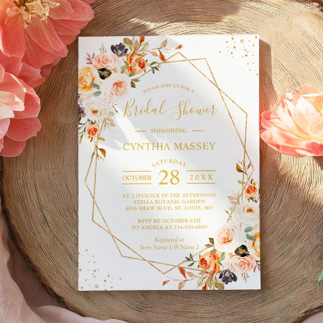 Invitación Otoño Boho Floral Gold Geometric Bridal Shower (Subido por el creador)