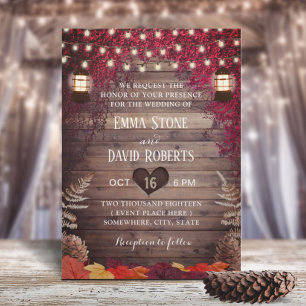Invitación Otoño Borgoña deja una boda de caída de linterna r