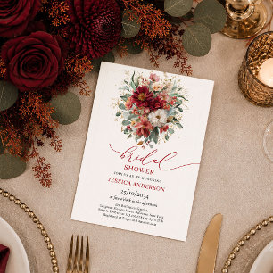 Invitación Otoño Borgoña Flor terracota sh boda