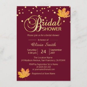 Invitación Otoño Borgoña Marsala Ducha Bridal