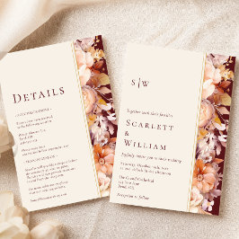 Invitación Otoño Borgoña Moderno Monograma Boda todo en uno