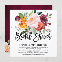Invitación Otoño Borgoña Rubor Floral Blossom Bridal Shower