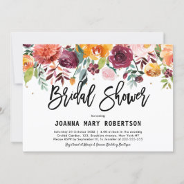 Invitación Otoño Borgoña Rubor Floral Blossom Bridal Shower