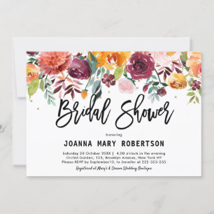 Invitación Otoño Borgoña Rubor Floral Blossom Bridal Shower