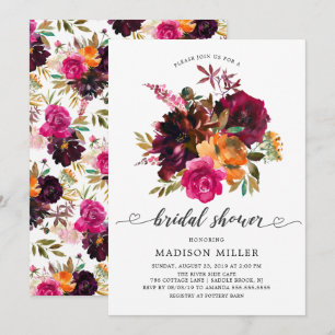 Invitación Otoño Borgoña y Naranja ducha de novia floral