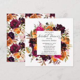 Invitación Otoño Borgoña y Naranja Floral Bridal Shower