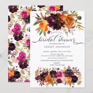Invitación Otoño Borgoña y Naranja Floral Bridal Shower