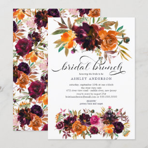 Invitación Otoño Borgoña y Naranja Floral Bridal Shower