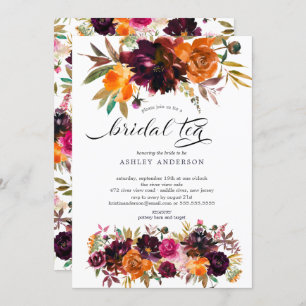 Invitación Otoño Borgoña y Naranja Té nupcial floral
