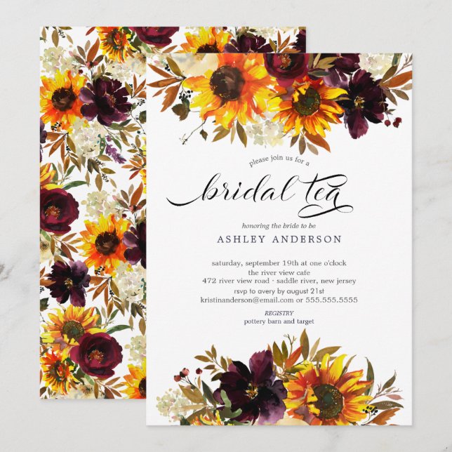 Invitación Otoño Bouquet Sunflowers Floral Bridal Tea (Anverso / Reverso)