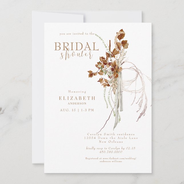 Invitación Otoño Bridal Shower Boho Blanco Etéreo  (Anverso)