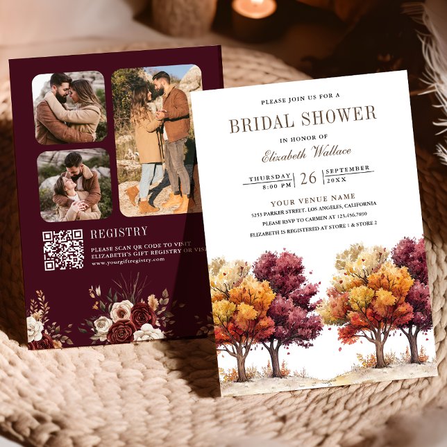 Invitación Otoño Burgundy Árboles Código QR Despedida de Solt (Subido por el creador)