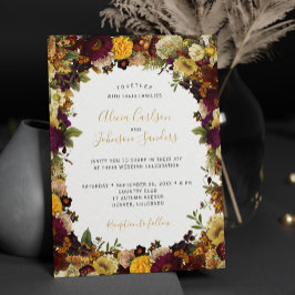 Invitación Otoño burgundy floral rústico elegante boda