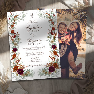 Invitación Otoño Burgundy Naranja Florales Foto Boda