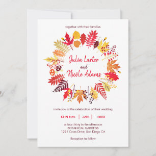 Invitación Otoño Cae arce deja Boda de flores quemadas