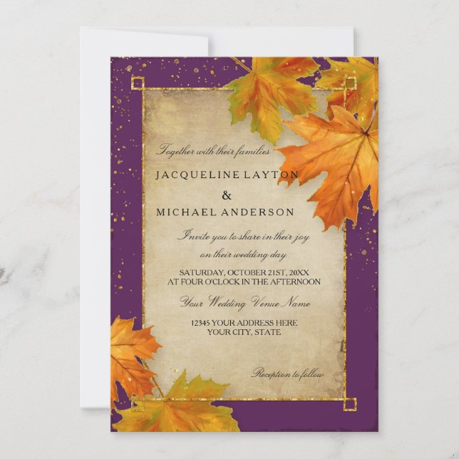 Invitación Otoño Cae Leaf Sale Elegante Boda (Anverso)