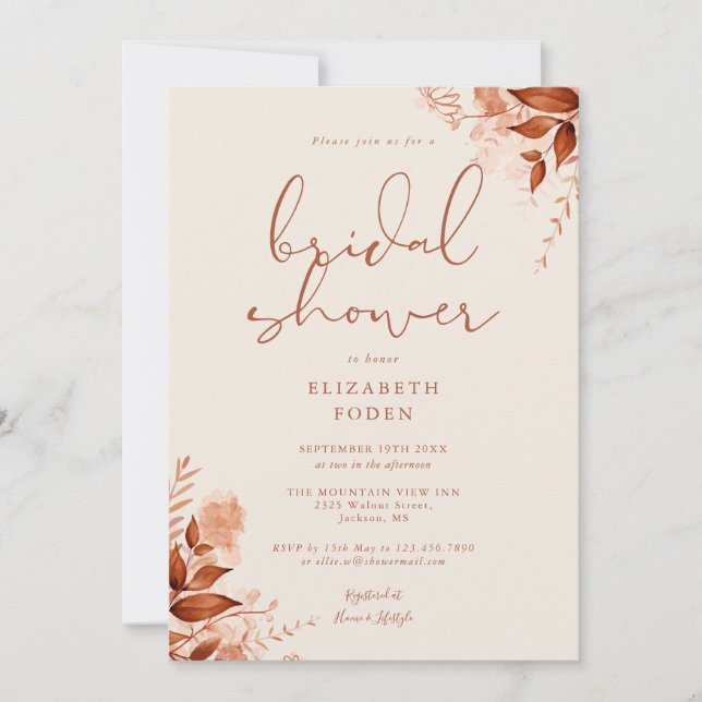 Invitación Otoño Cae Rústica Floral Bridal Shower (Anverso)