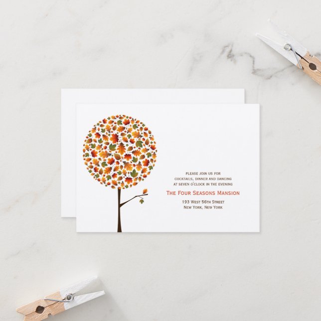 Invitación Otoño Cae Sale La Recepción De La Boda Del Árbol P (Anverso/Reverso In Situ)