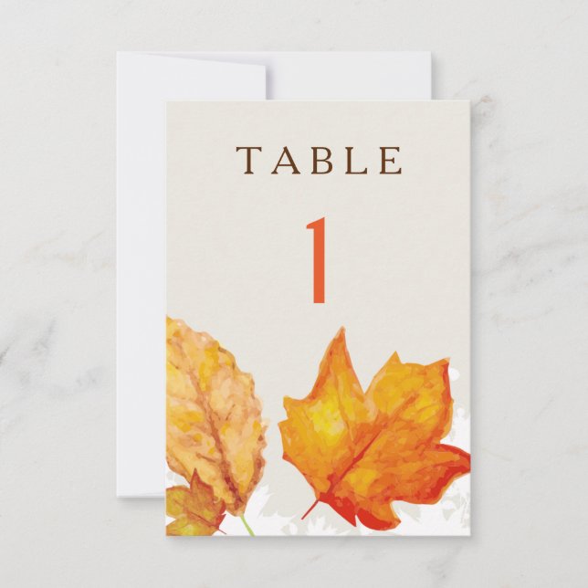 Invitación Otoño Cae Sale Números de tabla de acuarela (Anverso)