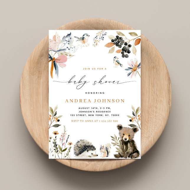 Invitación Otoño Caen en Baby Shower los animales del bosque  (Subido por el creador)