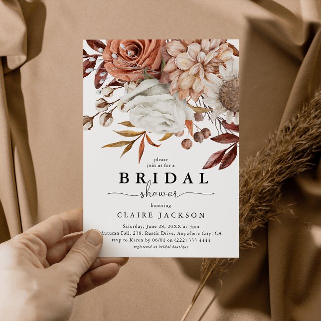 Invitación Otoño Caída Acuarela Floral Bridal Shower (Subido por el creador)
