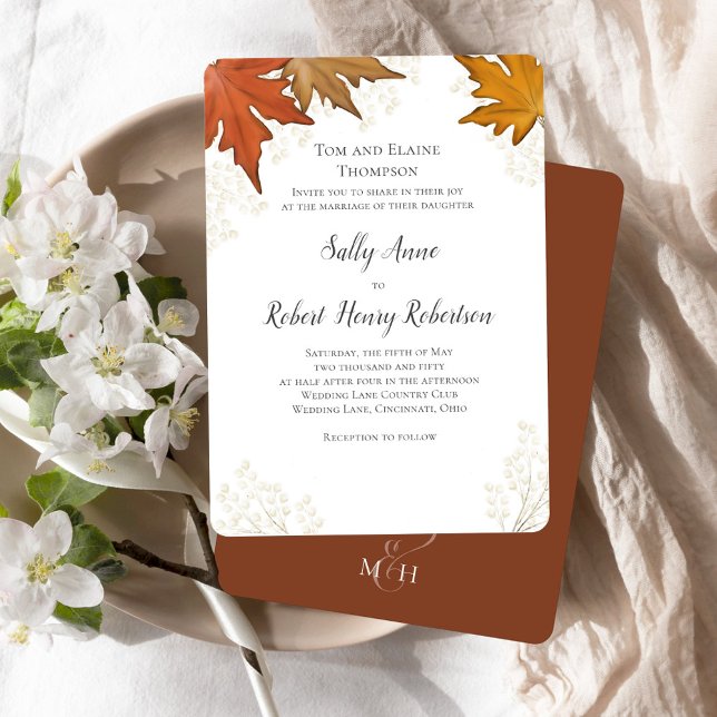 Invitación Otoño Caída Agua Sale Matrimonio Personalizado (Fall autumn leaves custom invitation template.)