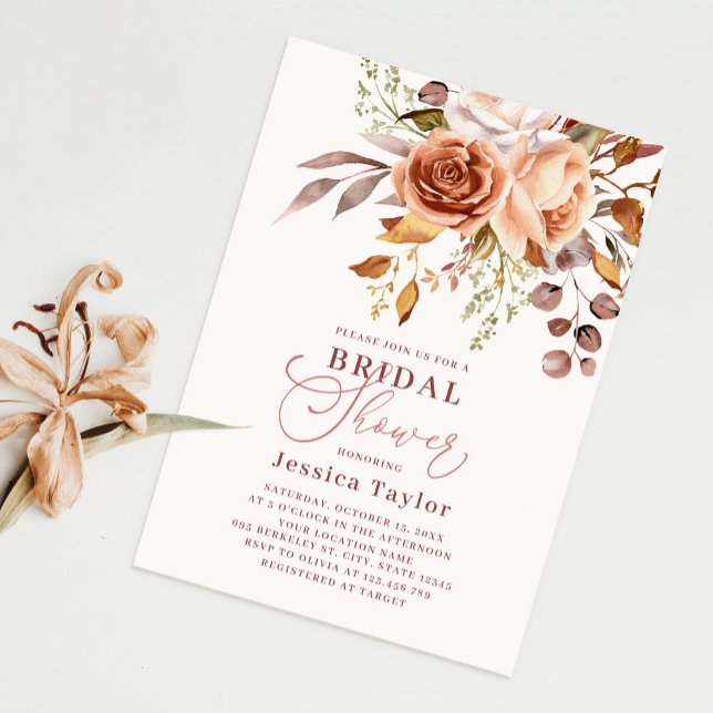 Invitación Otoño Caída Boho Flor Acuarela Ducha De Novias (Subido por el creador)