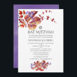 Invitación Otoño - Caída de las hojas de acuarela Bat Mitzvah<br><div class="desc">Tarjetas de invitación mitzvah de murciélago follaje de otoño con un tema ultra violeta.</div>