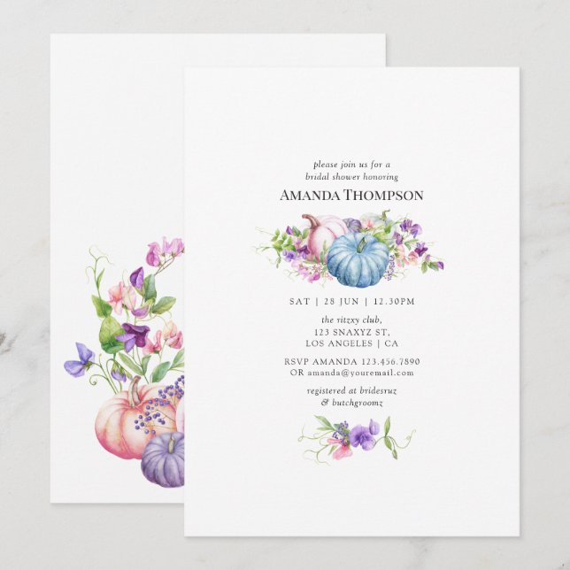 Invitación Otoño - Caída Floral Bridal Shower (Anverso / Reverso)