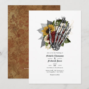 Invitación Otoño Caída Rústica Floral Boda Gótico Código QR