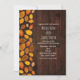 Invitación Otoño Caída Rústico Hojas Doradas & Boda de Madera