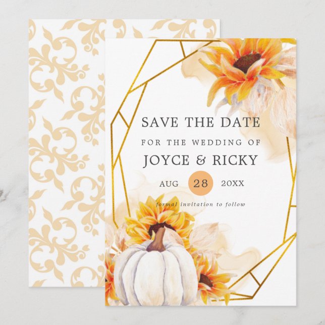 Invitación Otoño Calabaza de Otoño Guardar la Fecha Boda  (Anverso / Reverso)
