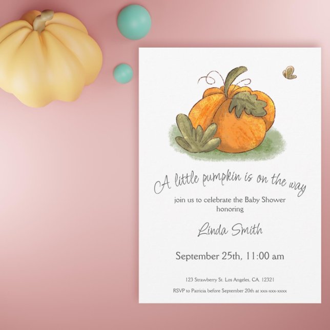 Invitación Otoño Calabaza Naranja Mariposa Baby Shower (Cute pumpking fall baby shower invitation)