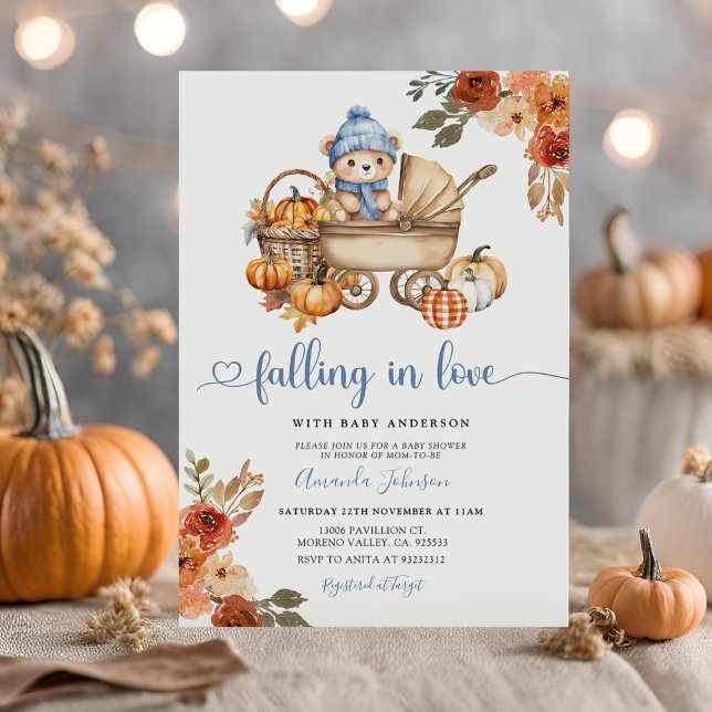 Invitación Otoño cayendo en el Baby Shower del oso floral amo (Subido por el creador)