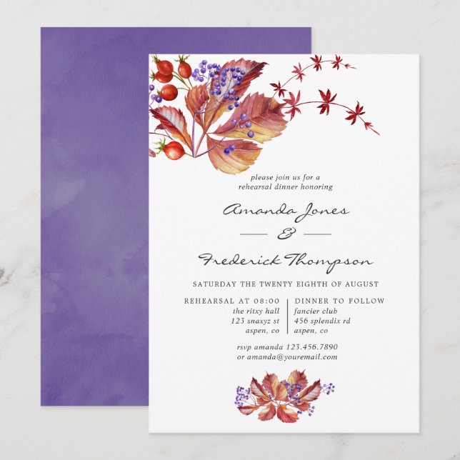 Invitación Otoño - Cena de ensayo de acuarela de otoño (Anverso / Reverso)