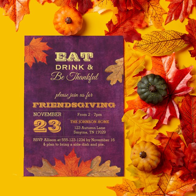 Invitación Otoño de ciruela deja comer bebida y estar agradec (Subido por el creador)