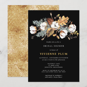 Invitación Otoño de Floral Blanca deja ducha de novia dorada