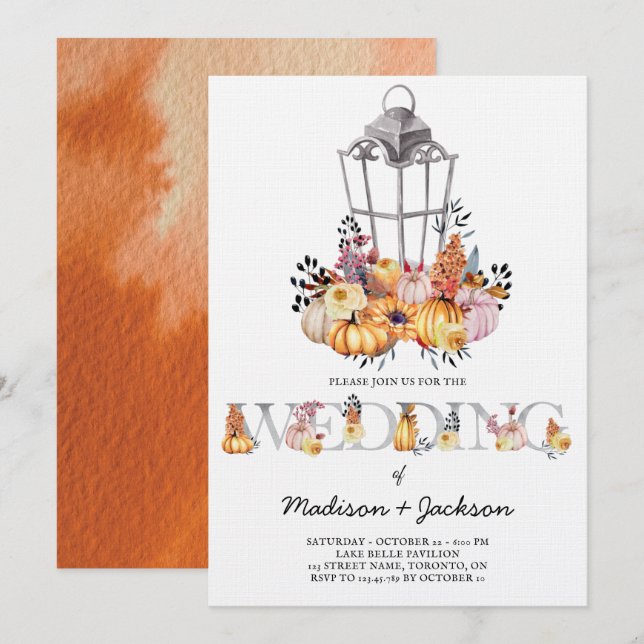 Invitación Otoño de la acuarela Boda de Lantern (Anverso / Reverso)